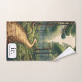 Rustikaler Waldweg mit Name und Monogramm Badhandtuch Set (Handtuch)