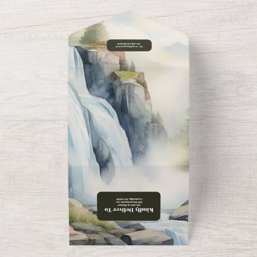 Rustikaler Wasserfall Boho Wedding All In One Einladung (Außenbereich)