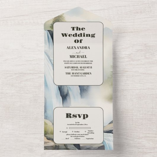 Rustikaler Wasserfall Boho Wedding All In One Einladung (Innen Boden)