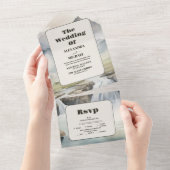 Rustikaler Wasserfall Boho Wedding All In One Einladung (Abreißen)