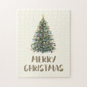 Rustikaler Wasserfarbe-Christmas-Baum Weihnachten  Puzzle
