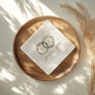 Rustikaler Wasserfarben-Blumenkranz-Monogramm-Hoch Serviette