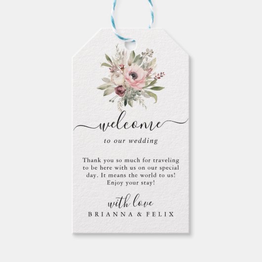 rustikaler Wasserfarben-Blumenstrauß Geschenkanhänger (Vorderseite)