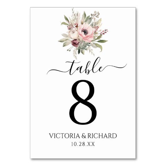 rustikaler Wasserfarben-Blumenstrauß Tischnummer (Rückseite)