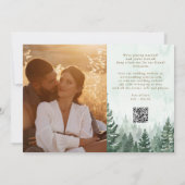 Rustikaler Wasserfarben-Kiefernhain-Foto-QR-Code Save The Date (Rückseite)