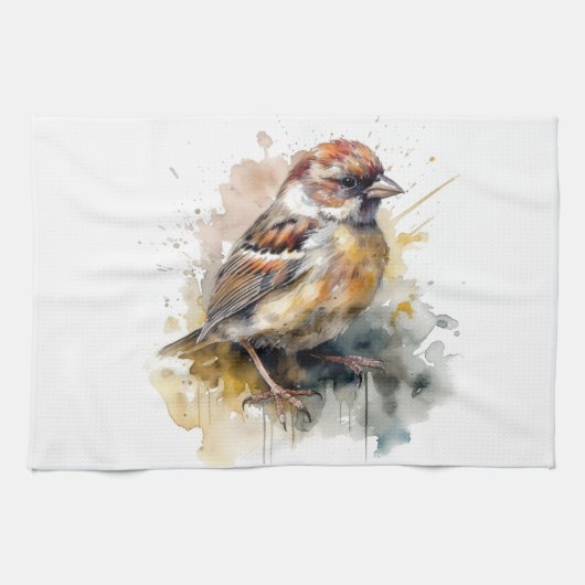 Rustikaler Wasserfarben-Spatz Geschirrtuch (Horizontal)