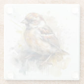 Rustikaler Wasserfarben-Spatz Glasuntersetzer (Rückseite)