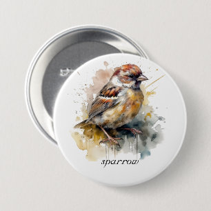 Rustikaler Wasserfarben-Spatz, individuell Button