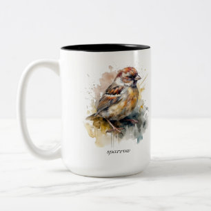 Rustikaler Wasserfarben-Spatz, individuell Zweifarbige Tasse