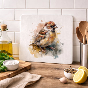 Rustikaler Wasserfarben-Spatz Schneidebrett