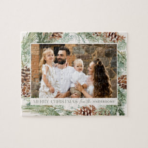 Rustikaler Wasserfarben-Tannenzapfen-Kranz Foto Puzzle