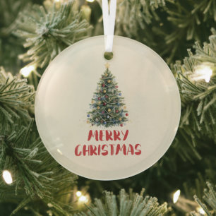 Rustikaler Wasserfarben-Weihnachtsbaum Weihnachten Ornament Aus Glas