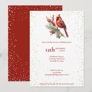 Rustikaler Wasserfarben-Winter-Kardinal-Stechpalme Feiertagskarte