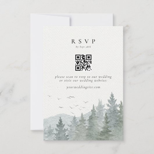 Rustikaler Wasserfarbenbaum Hochzeit QR-Code RSVP Karte (Vorderseite)