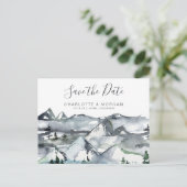 Rustikaler Wasserfarbenberg Save the Date Postkarte (Stehend Vorderseite)