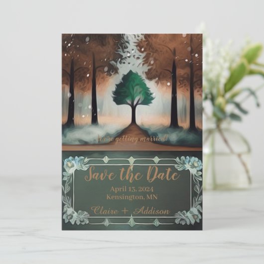 Rustikaler Wasserfarbeneinbaum Save The Date (Stehend Vorderseite)