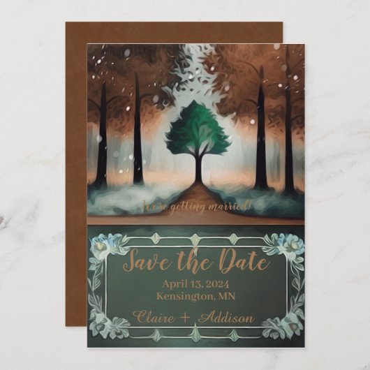 Rustikaler Wasserfarbeneinbaum Save The Date (Vorne/Hinten)