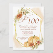 Rustikaler Wasserfarbenfall Pumpkin 100. Geburtsta Einladung (Vorderseite)