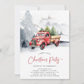 Rustikaler Wasserfarbenroter LKW Winterweihnachtsf Einladung (Vorderseite)
