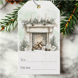 Rustikaler Wasserfarbenurlaub Gemütliche Feuerstel Geschenkanhänger