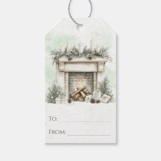 Rustikaler Wasserfarbenurlaub Gemütliche Feuerstel Geschenkanhänger (Vorderseite)