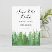 Rustikaler Wasserfarbenwald Evergreen QR-Code Save The Date (Stehend Vorderseite)