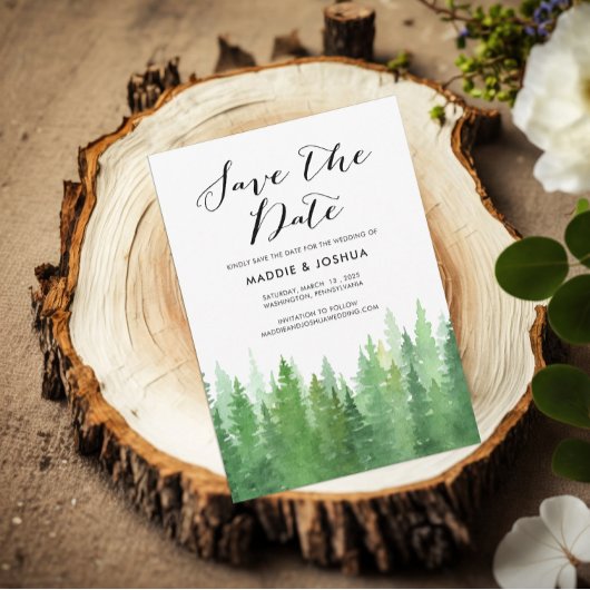Rustikaler Wasserfarbenwald Evergreen QR-Code Save The Date