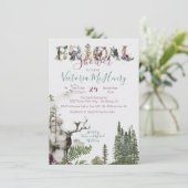 Rustikaler Wasserfarbenwald Hirsche Brautparty Einladung (Stehend Vorderseite)