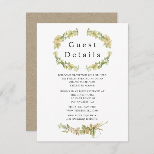 Rustikaler Wasserfarbenwald - Hochzeitshilfsdetail Begleitkarte (Vorne/Hinten)