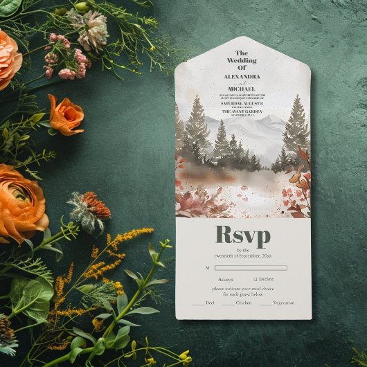 Rustikaler Wasserfarbenwald Winter All In One Einladung