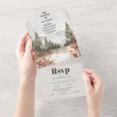 Rustikaler Wasserfarbenwald Winter All In One Einladung (Abreißen)