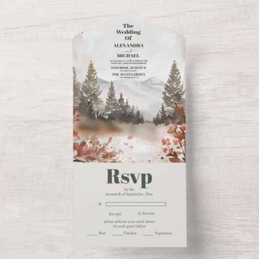 Rustikaler Wasserfarbenwald Winter All In One Einladung (Innen Boden)