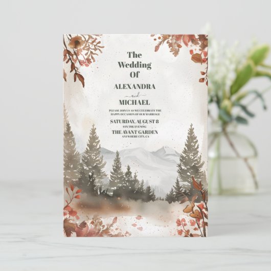 Rustikaler Wasserfarbenwald Winter Einladung (Stehend Vorderseite)