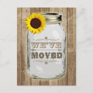 Rustikaler Wechsel der Adresse Mason Jar Sunflower Ankündigungspostkarte