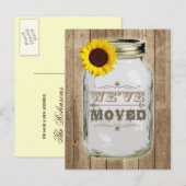 Rustikaler Wechsel der Adresse Mason Jar Sunflower Ankündigungspostkarte (Vorne/Hinten)