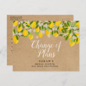 Rustikaler Wechsel des Planungs-Lemons-Brautparty Ankündigungspostkarte (Vorne/Hinten)