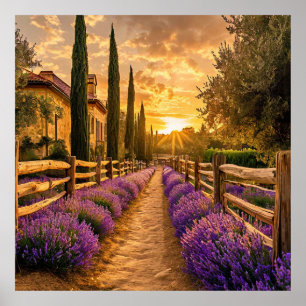 Rustikaler Weg mit Lavendel Fields Sunset Poster