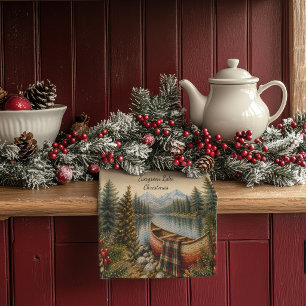 Rustikaler Weihnachten am Bergsee mit Kanu Geschirrtuch