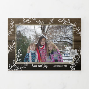 Rustikaler Weihnachten Holz und Reben Multi Foto Dreifach Gefaltete Urlaubskarte
