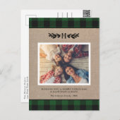 Rustikaler Weihnachts-Burlap Monogram Foto Holiday Postkarte (Vorne/Hinten)