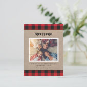 Rustikaler Weihnachts-Burlap Monogram Foto Holiday Postkarte (Stehend Vorderseite)