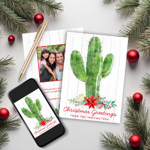 Rustikaler Weihnachts-Cactus-Holz-Feiertags-Foto Feiertagskarte
