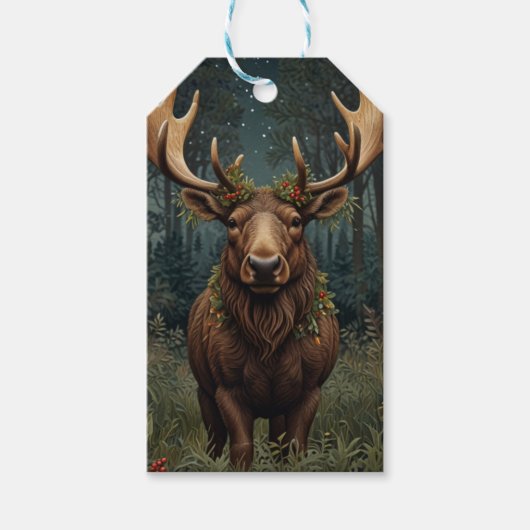 Rustikaler Weihnachts-Elch-Boho-Wald Geschenkanhänger (Vorderseite)