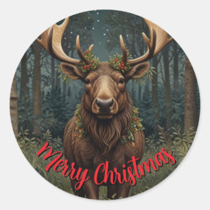 Rustikaler Weihnachts-Elch-Boho-Wald Runder Aufkleber