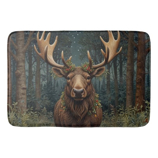 Rustikaler Weihnachts-Elch-Hirsch-Boho-Wald Badematte (Vorderseite)