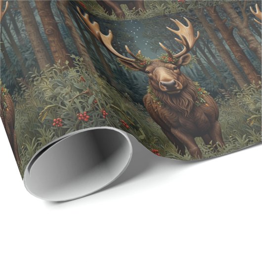 Rustikaler Weihnachts-Elch-Hirsch-Boho-Wald  Geschenkpapier (Rolleneckpunkt)