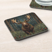 Rustikaler Weihnachts-Elch Hirsch Boho-Wald Getränkeuntersetzer (Linke Seite)