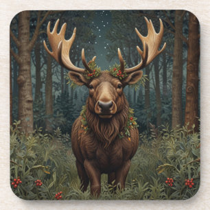Rustikaler Weihnachts-Elch Hirsch Boho-Wald Getränkeuntersetzer