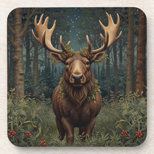 Rustikaler Weihnachts-Elch Hirsch Boho-Wald Getränkeuntersetzer (Vorderseite)