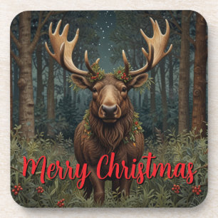 Rustikaler Weihnachts-Elch Hirsch Boho-Wald Getränkeuntersetzer